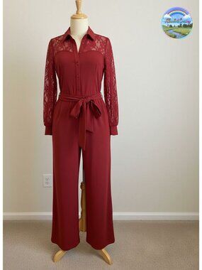Lace Panel Wide Leg Jumpsuit Puff Sleeve Dressy Romper